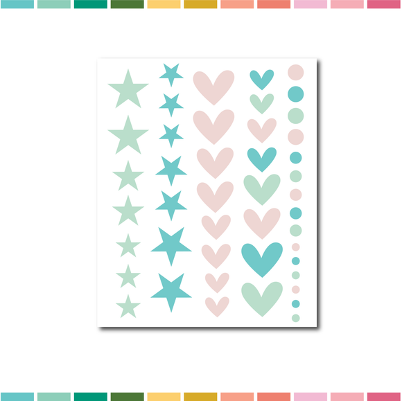 Stickers | Mint, Blue, Pink Star/Heart/Dots