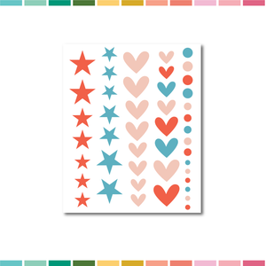 Stickers | Red, Blue, Pink Puffy Hearts/Stars/Dots