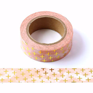 Washi | Gold Foil Plus Signs on Pink