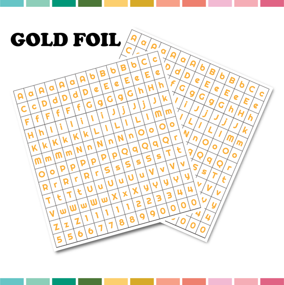 NOV24 | HOLIDAY Gold Foil on White Alpha Stickers