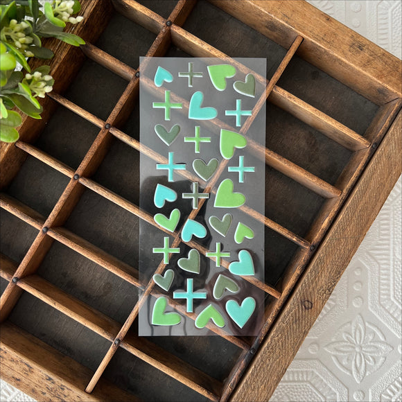 Stickers | Puffy Hearts and Plus (green)