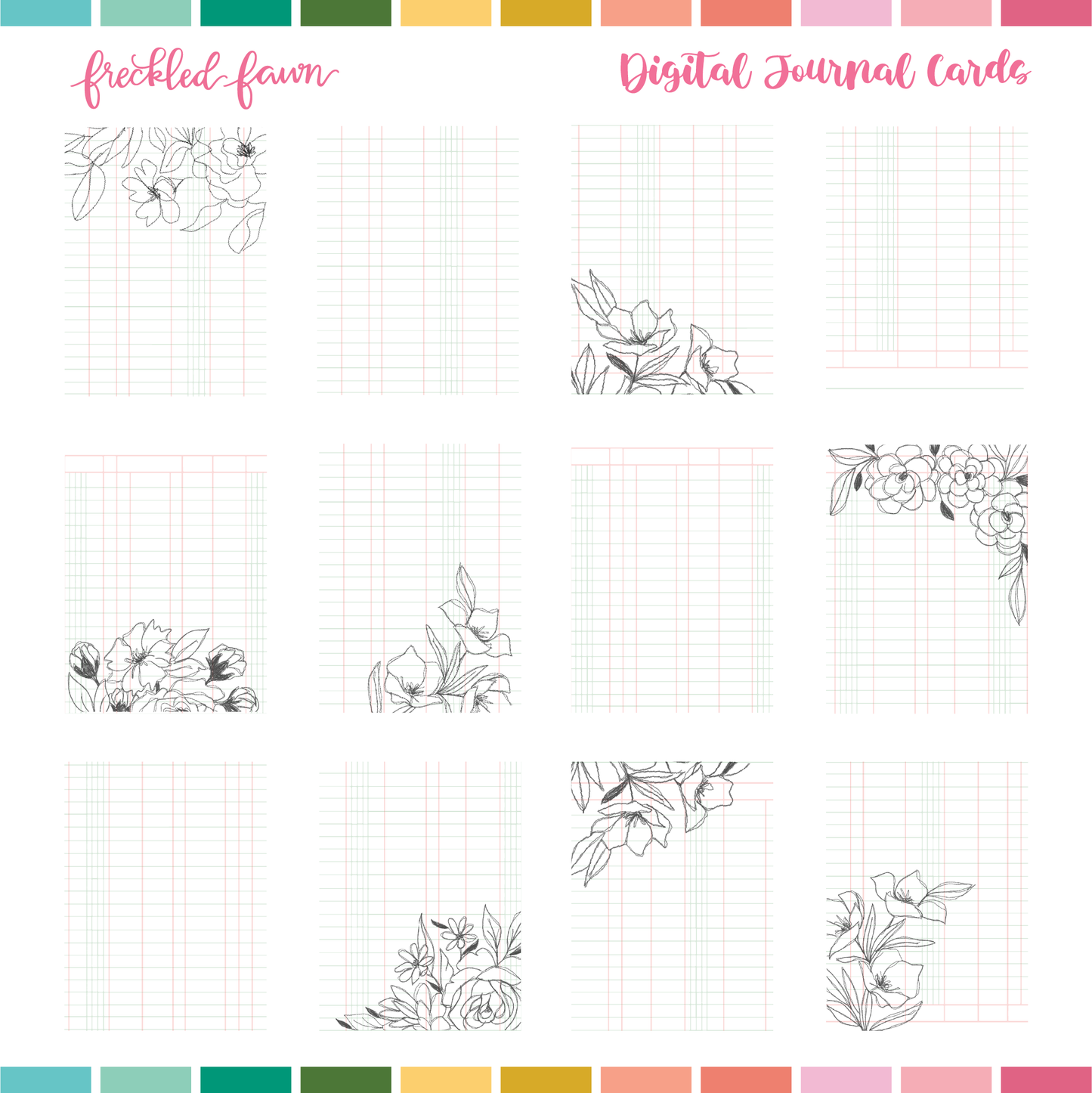 Printable | 3x4 Journal Cards (Floral Ledger)